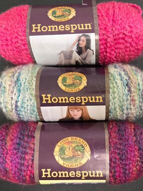 Lion Brand Homespun Yarn Trio - Peony Tudor & Ambrosia 6 Oz Ea